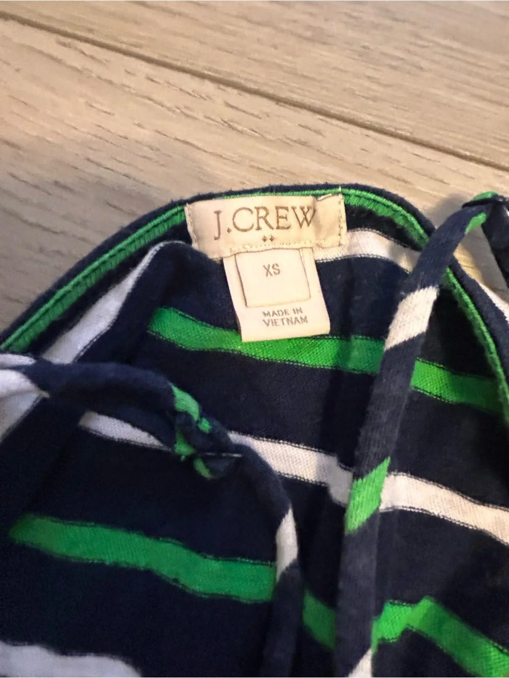 J. Crew Navy, Green & White Striped Spaghetti Strap Dress